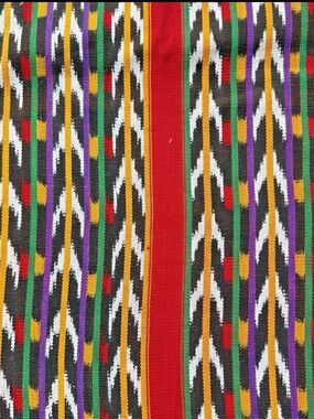 Vintage Red Multicolor Chevron Woven Ikat Cotton Fabric 2 yards x 36" w